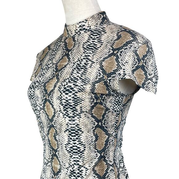 I.AM.GIA Snakeskin Form Fitting Short Cap Sleeves Band Collar Zip Up Mini Dress - Picture 6 of 11